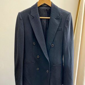 Theory Blazer Knit Power Jacket Deep Navy Pinstripes – Size 6